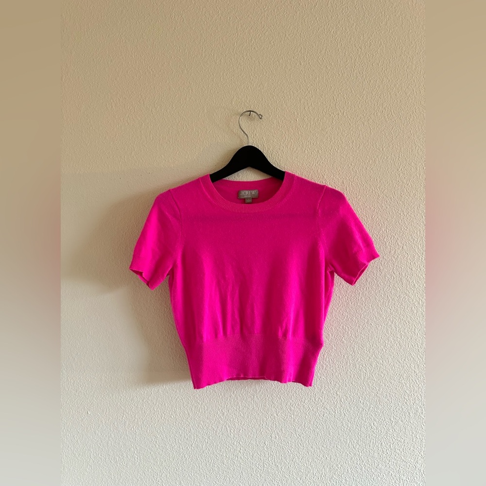 J.Crew Cashmere Shrunken T-shirt In Neon Flamingo Pink Size Small